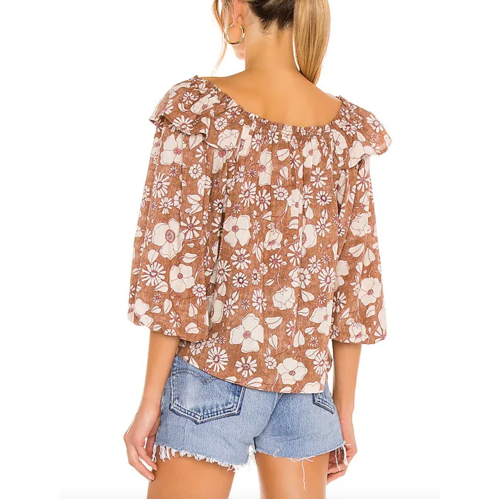 FREE PEOPLE Miss Daisy Floral Off The Shoulder Cotton Peasant Blouse Printed Top - Picture 2 of 10